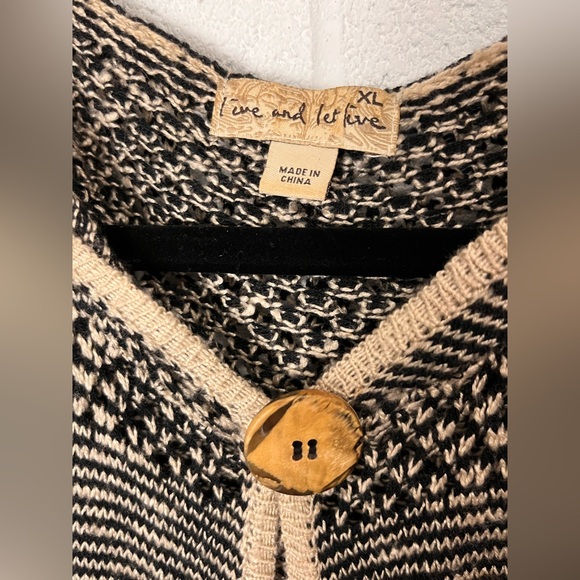 Live and Let Live Black and Cream Long Sleeve Hooded Cardigan Size XL - Picture 3 of 8